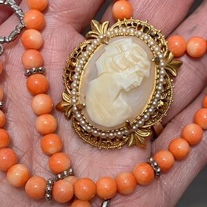 Genuine Cameo and Carnelian Beaded necklace